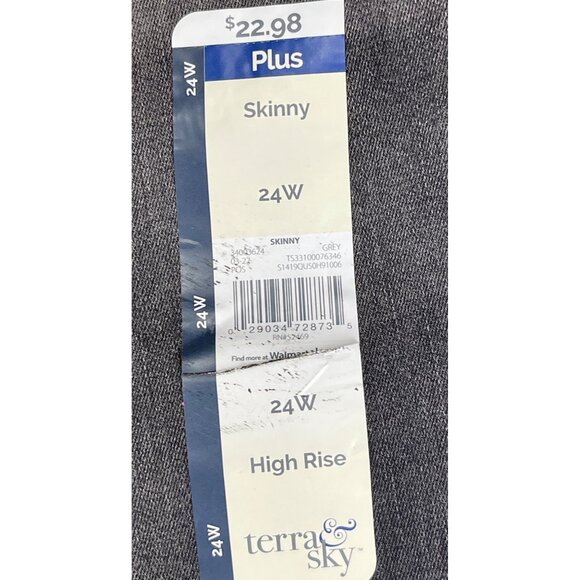 Terra & Sky Plus Size 24W Skinny High Rise Grey Jeans - Picture 4 of 6